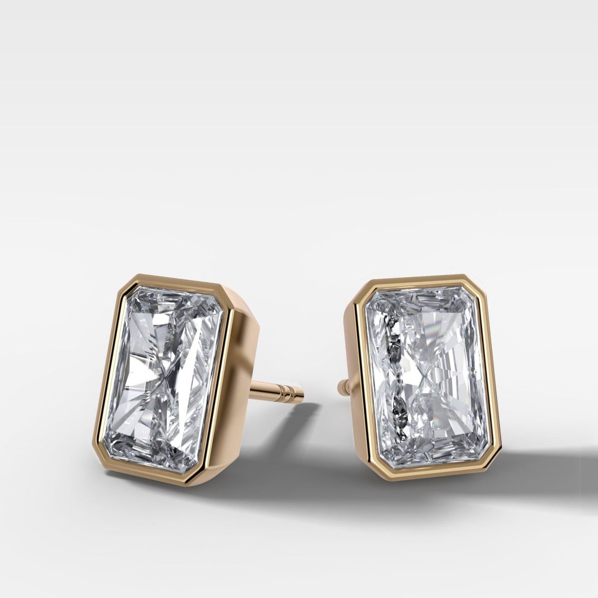 Bezel Set Elongated Radiant Diamond Studs - GOODSTONE