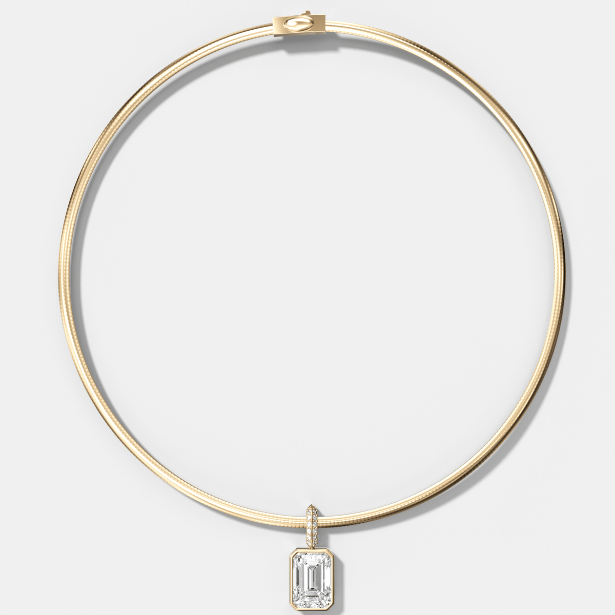 Bezel Set Emerald Attachable Diamond Pendant with Pavé Knife Edge Bail With Reversible Omega Chain (3mm) - GOODSTONE