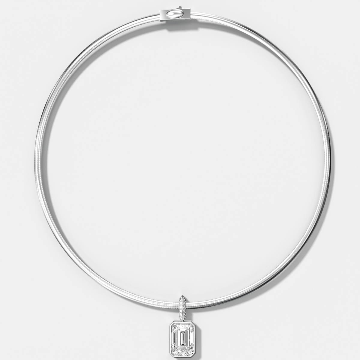Bezel Set Emerald Attachable Diamond Pendant with Pavé Knife Edge Bail With Reversible Omega Chain (3mm) - GOODSTONE