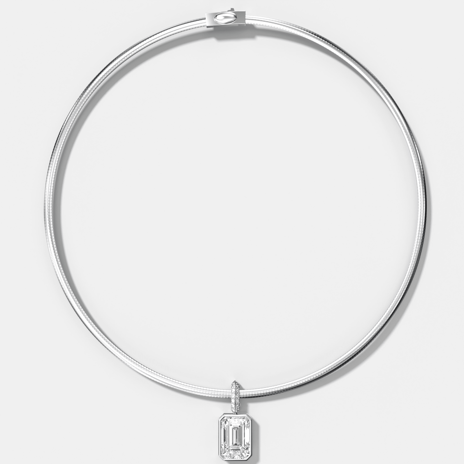 Bezel Set Emerald Attachable Diamond Pendant with Pavé Knife Edge Bail With Reversible Omega Chain (3mm) - GOODSTONE