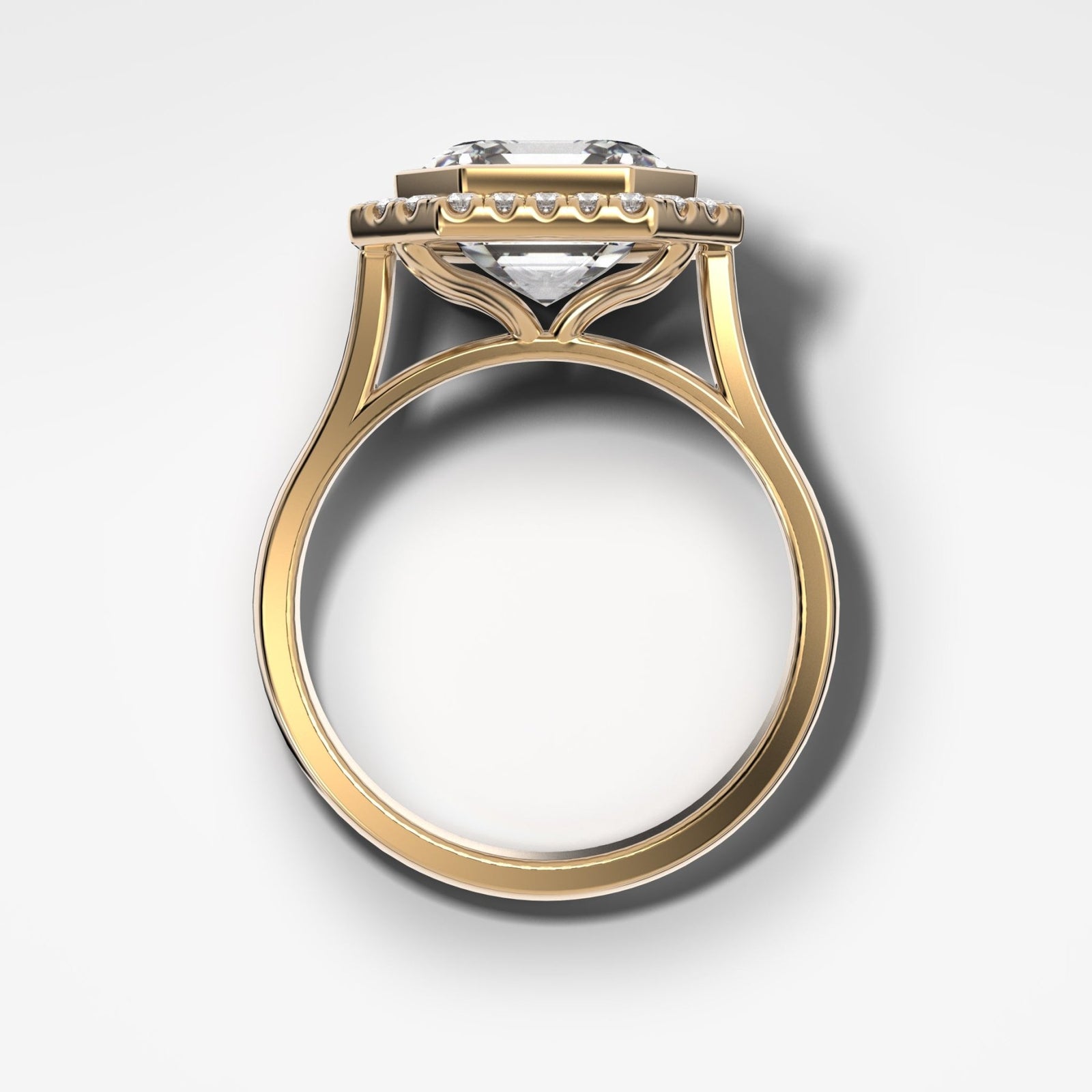 Bezel Set Halo Engagement Ring With Asscher Cut Diamond - GOODSTONE