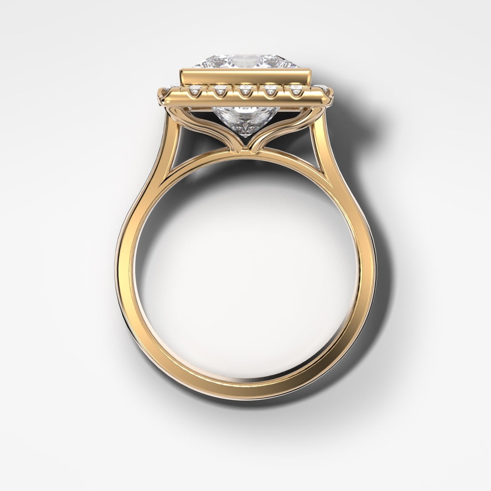 Bezel Set Halo Engagement Ring With Princess Cut Diamond - GOODSTONE