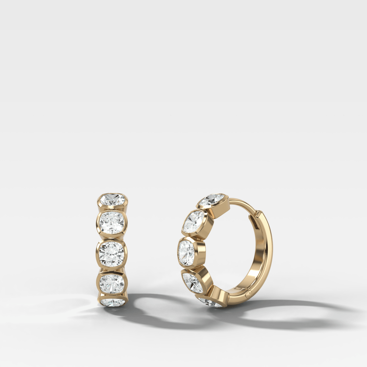 Bezel-Set Huggies with Cushion Cut Diamonds - GOODSTONE
