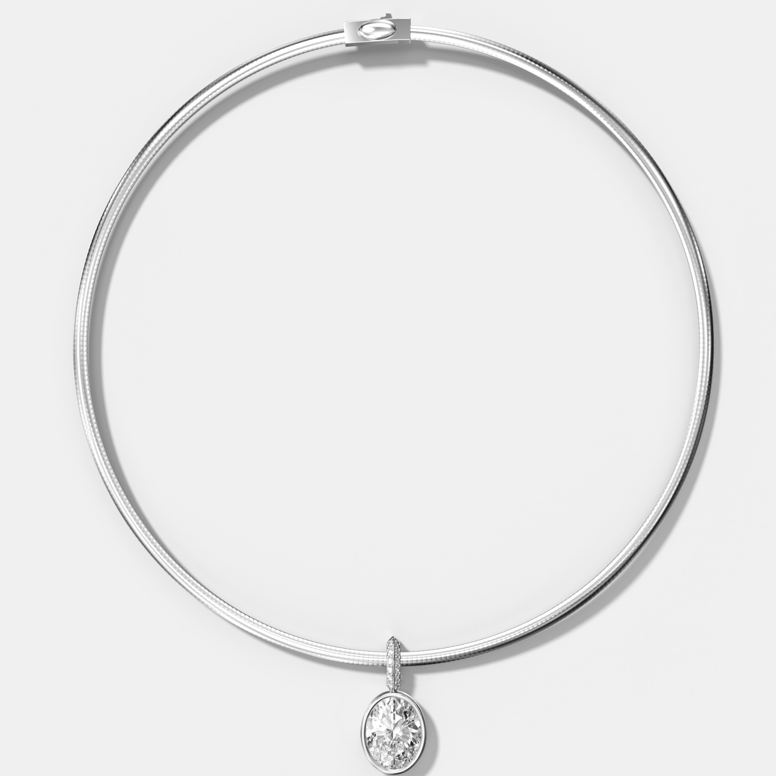 Bezel Set Oval Attachable Diamond Pendant with Pavé Knife Edge Bail With Reversible Omega Chain (3mm) - GOODSTONE
