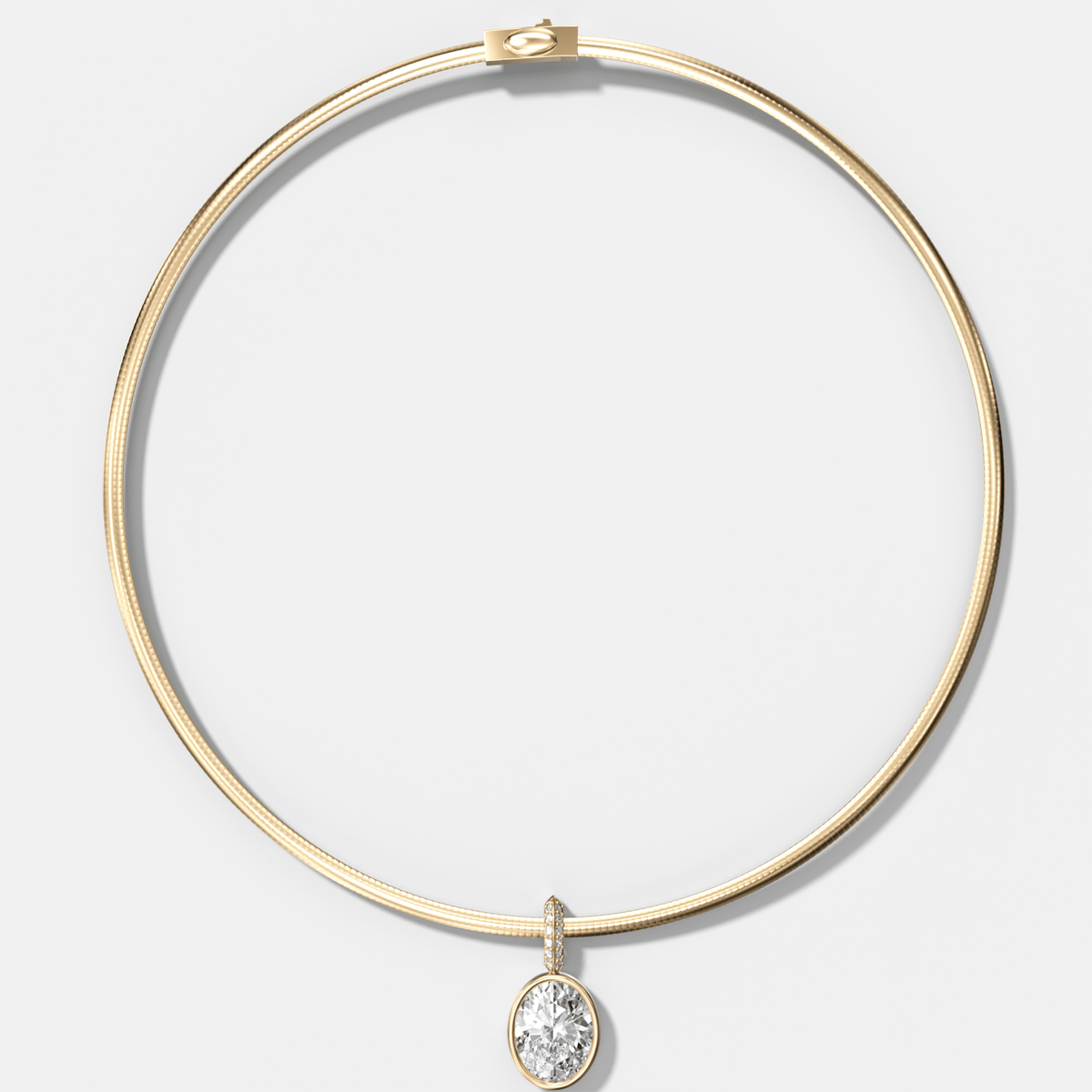 Bezel Set Oval Attachable Diamond Pendant with Pavé Knife Edge Bail With Reversible Omega Chain (3mm) - GOODSTONE