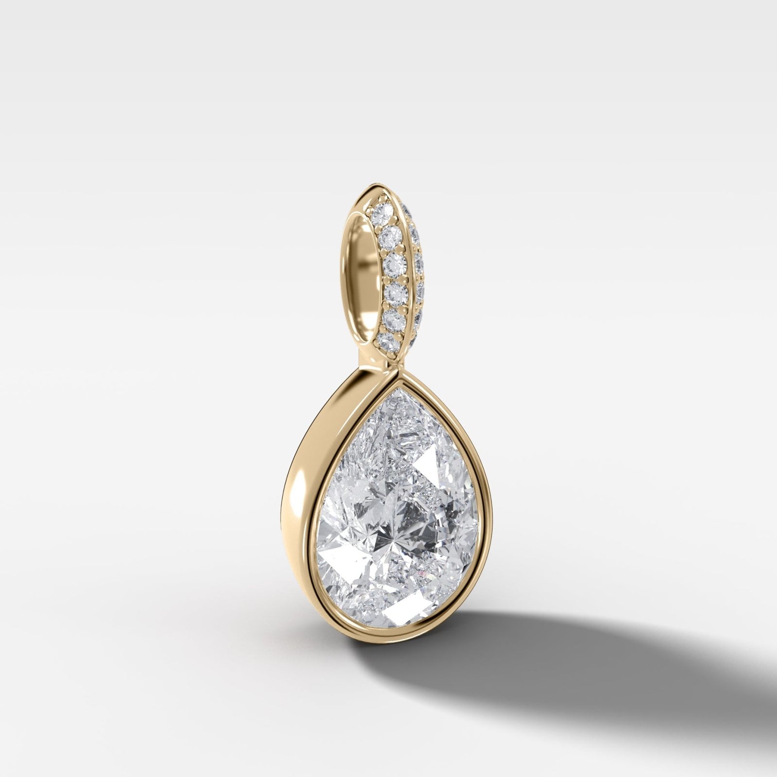 Bezel Set Pear Attachable Diamond Pendant with Pavé Knife Edge Bail - GOODSTONE
