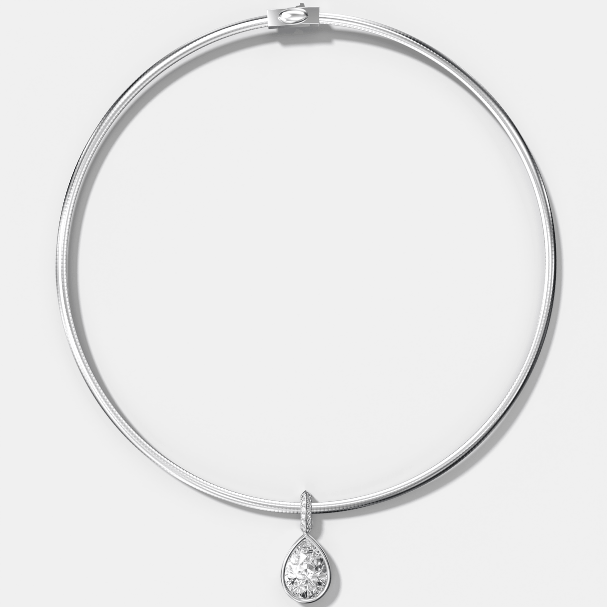 Bezel Set Pear Attachable Diamond Pendant with Pavé Knife Edge Bail With Reversible Omega Chain (3mm) - GOODSTONE