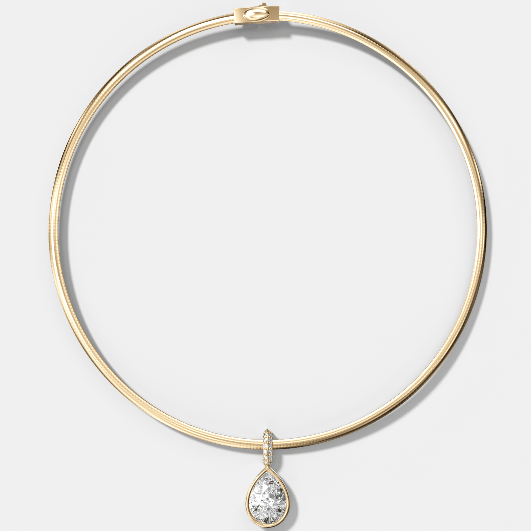 Bezel Set Pear Attachable Diamond Pendant with Pavé Knife Edge Bail With Reversible Omega Chain (3mm) - GOODSTONE