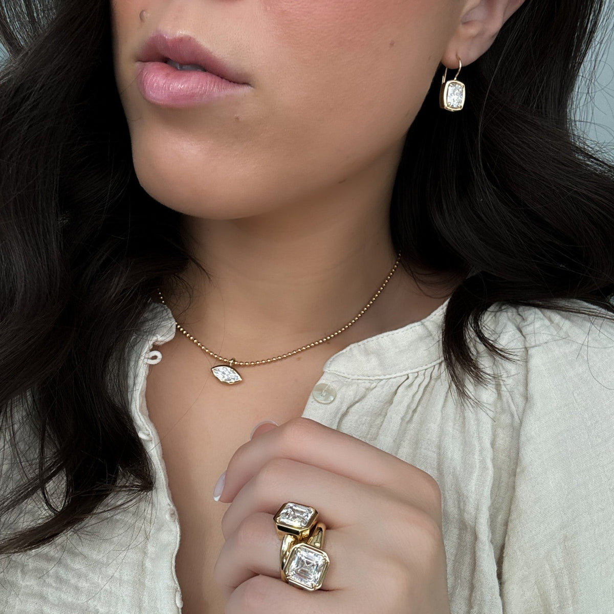 Bezel Set Pendant Beaded Necklace with East West Marquise Cut Diamond - GOODSTONE