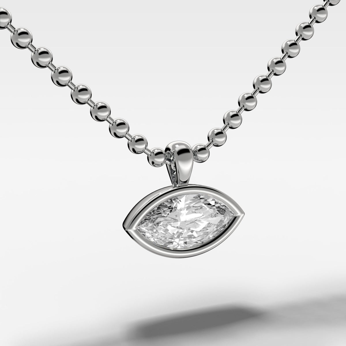 Bezel Set Pendant Beaded Necklace with East West Marquise Cut Diamond - GOODSTONE