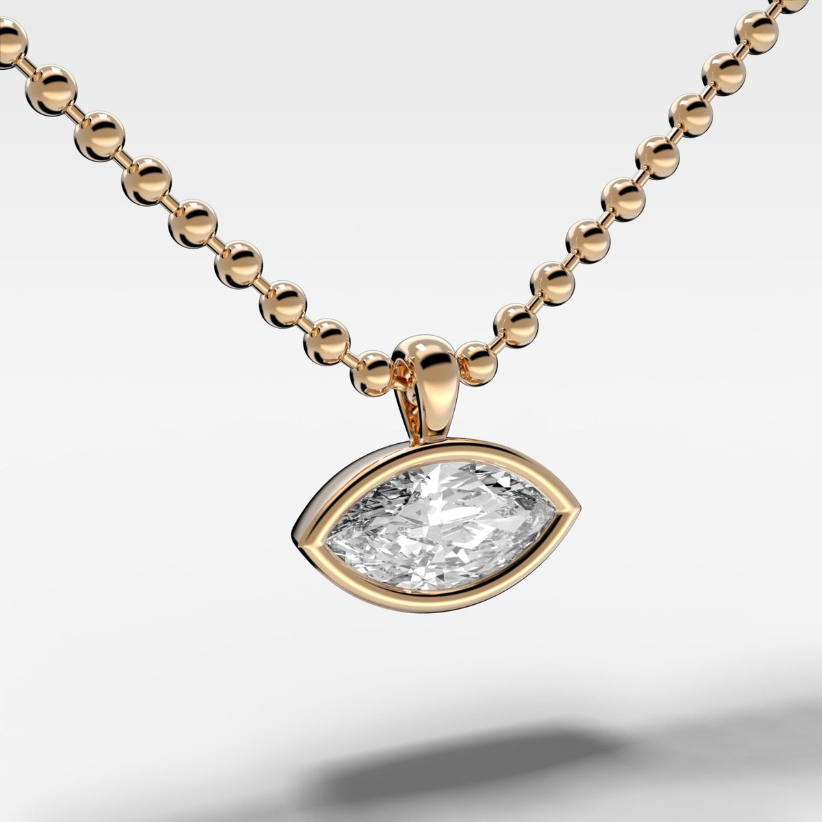 Bezel Set Pendant Beaded Necklace with East West Marquise Cut Diamond - GOODSTONE