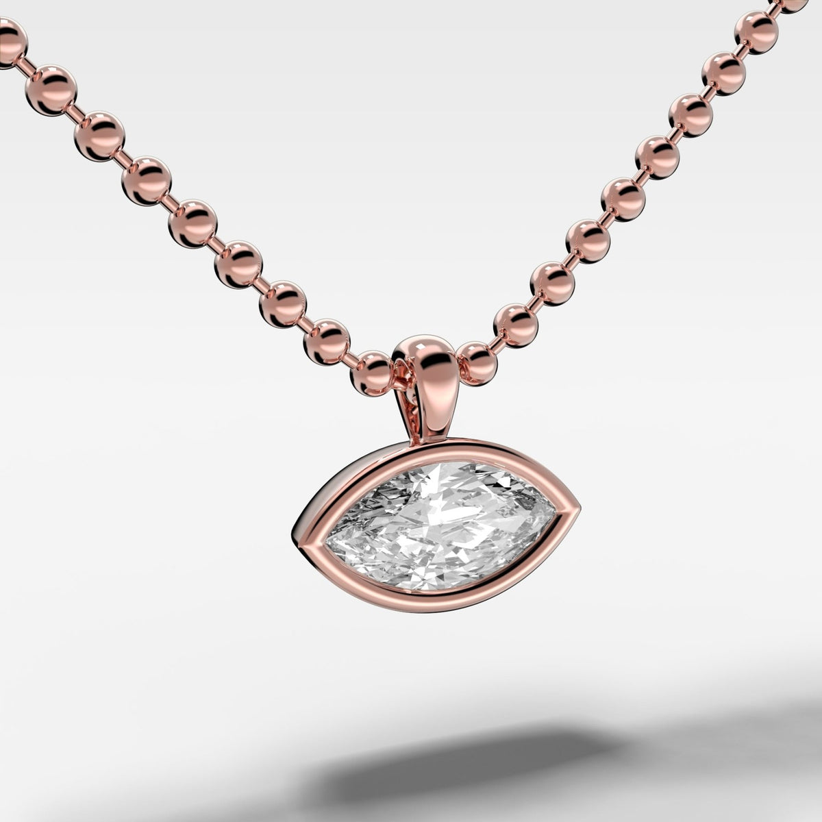 Bezel Set Pendant Beaded Necklace with East West Marquise Cut Diamond - GOODSTONE
