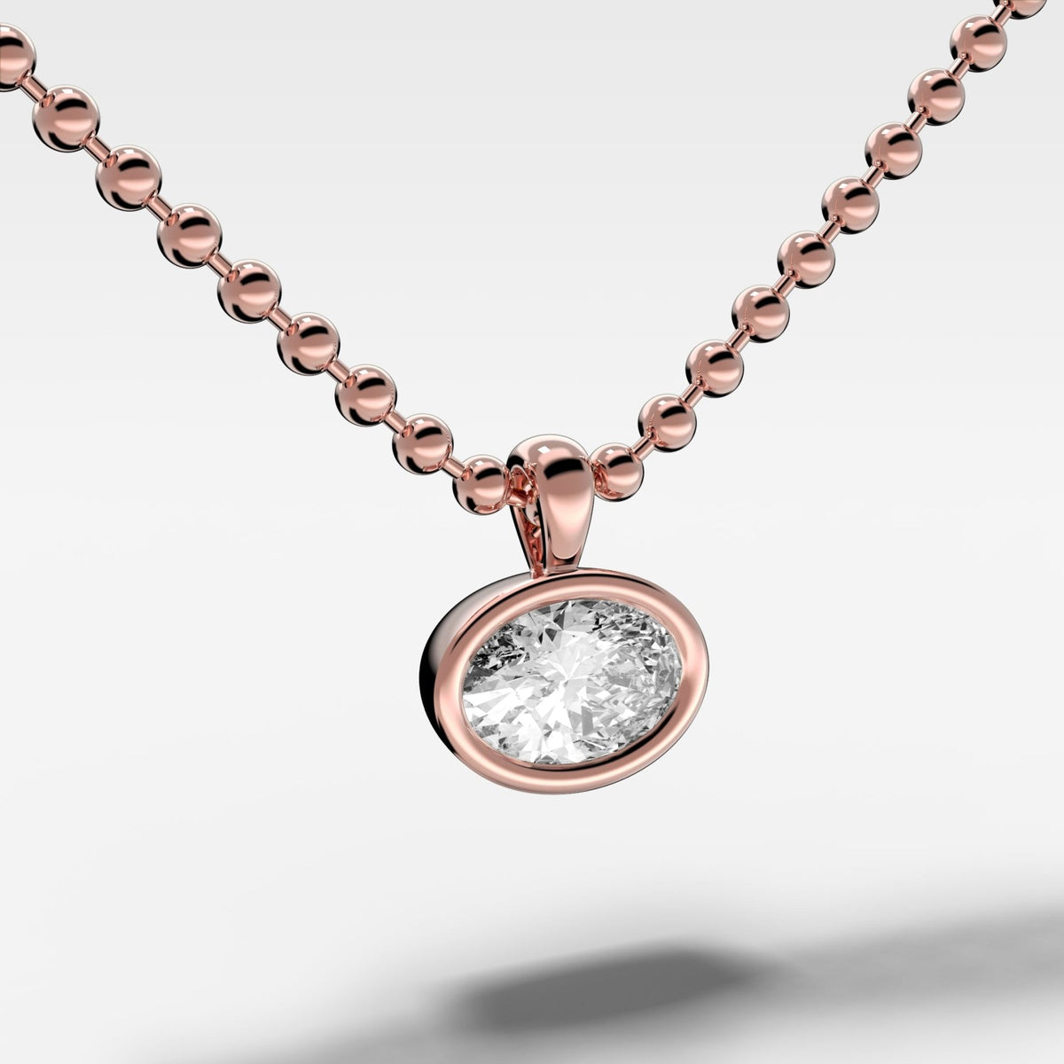 Bezel Set Pendant Beaded Necklace with East West Oval Cut Diamond - GOODSTONE
