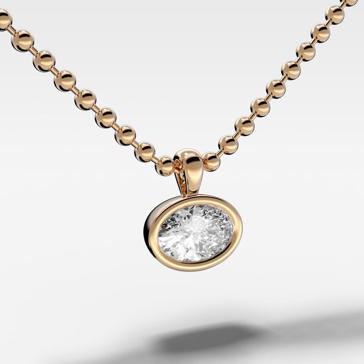 Bezel Set Pendant Beaded Necklace with East West Oval Cut Diamond - GOODSTONE