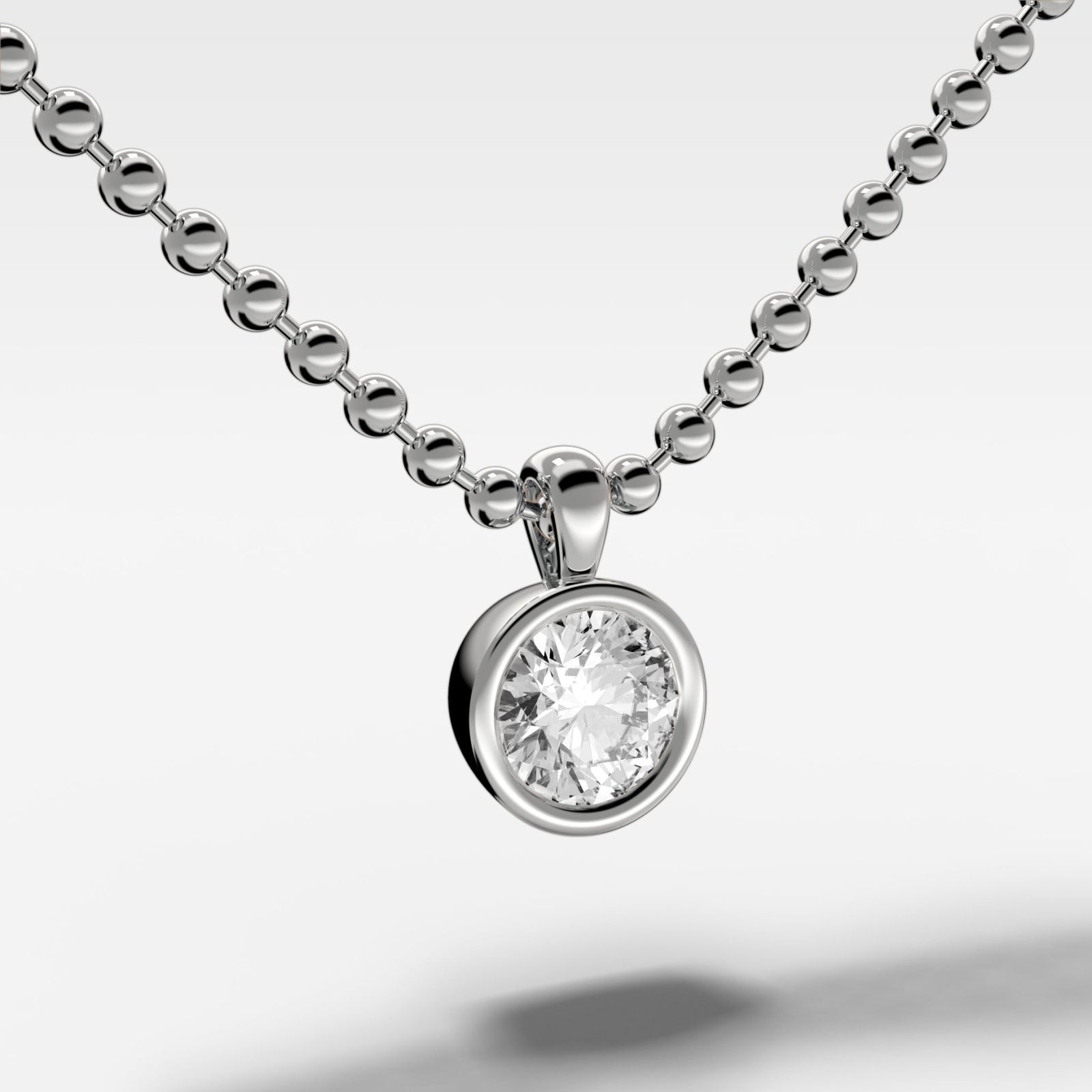 Bezel Set Pendant Beaded Necklace with Round Cut Diamond - GOODSTONE