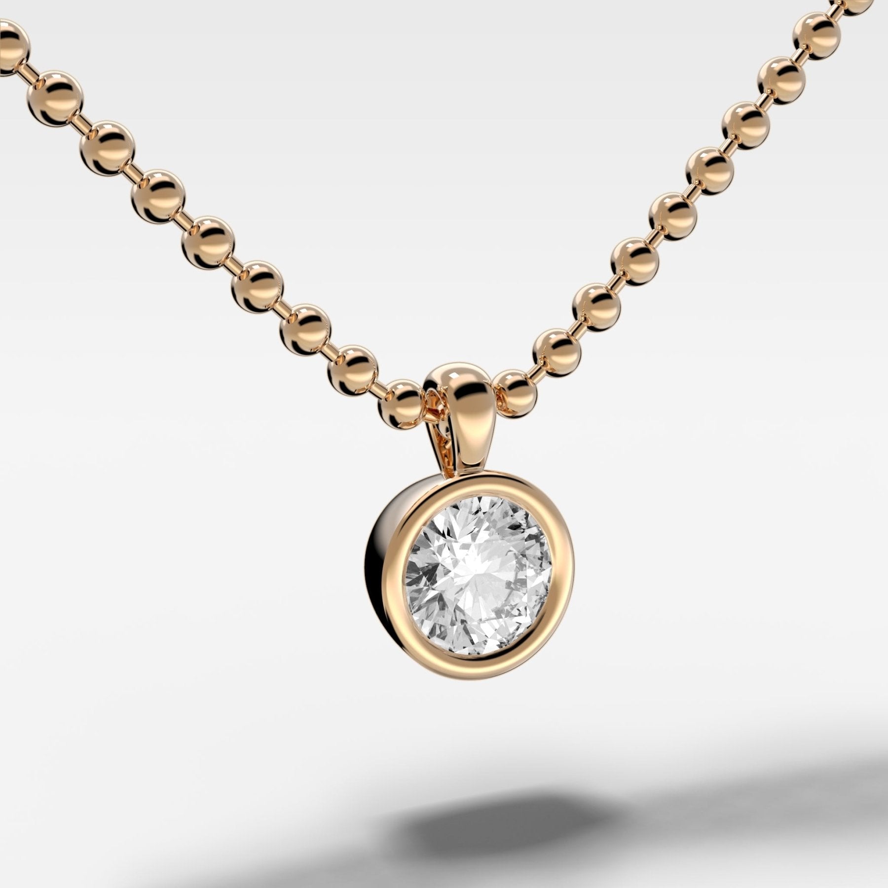 Bezel Set Pendant Beaded Necklace with Round Cut Diamond - GOODSTONE