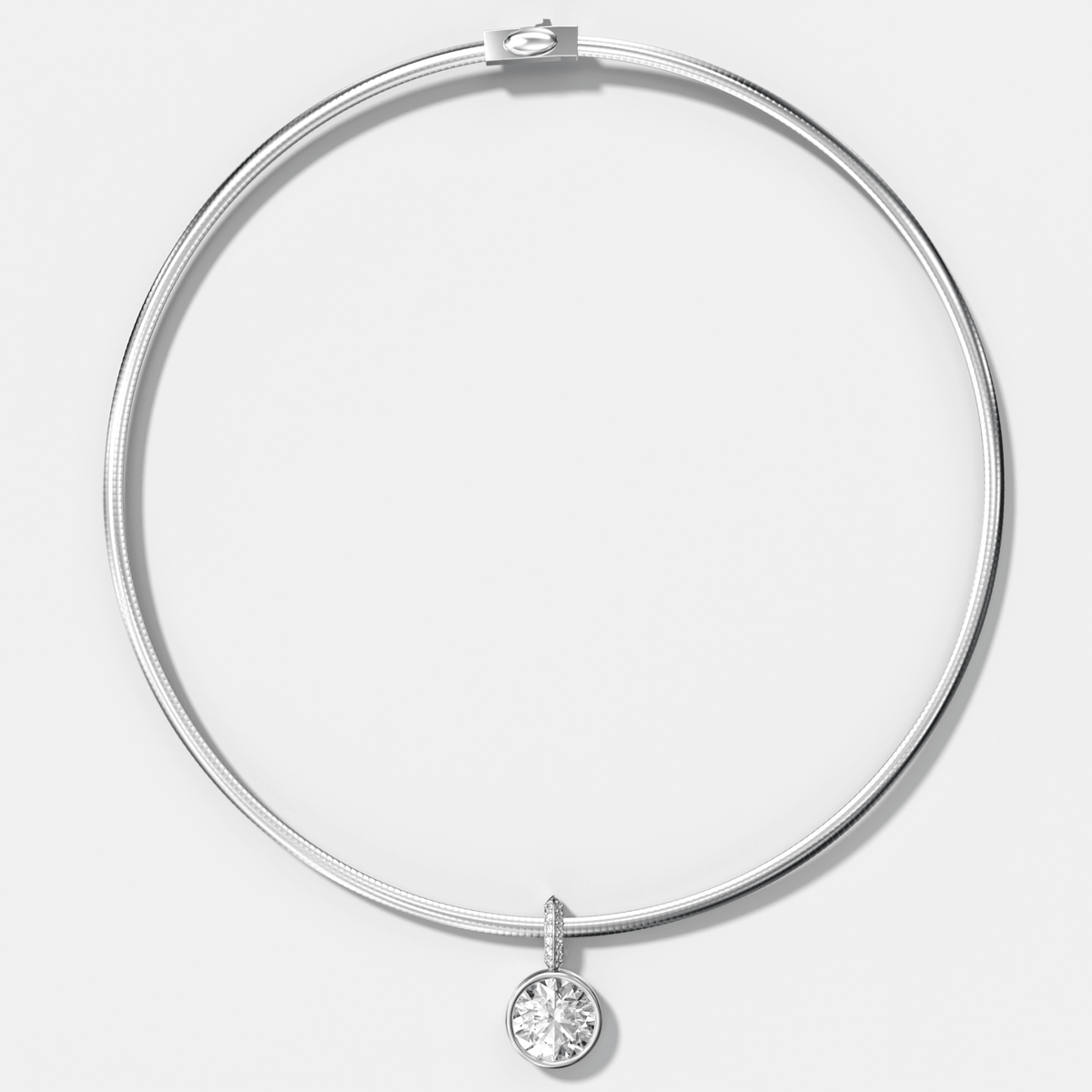 Bezel Set Round Attachable Diamond Pendant with Pavé Knife Edge Bail With Reversible Omega Chain (3mm) - GOODSTONE