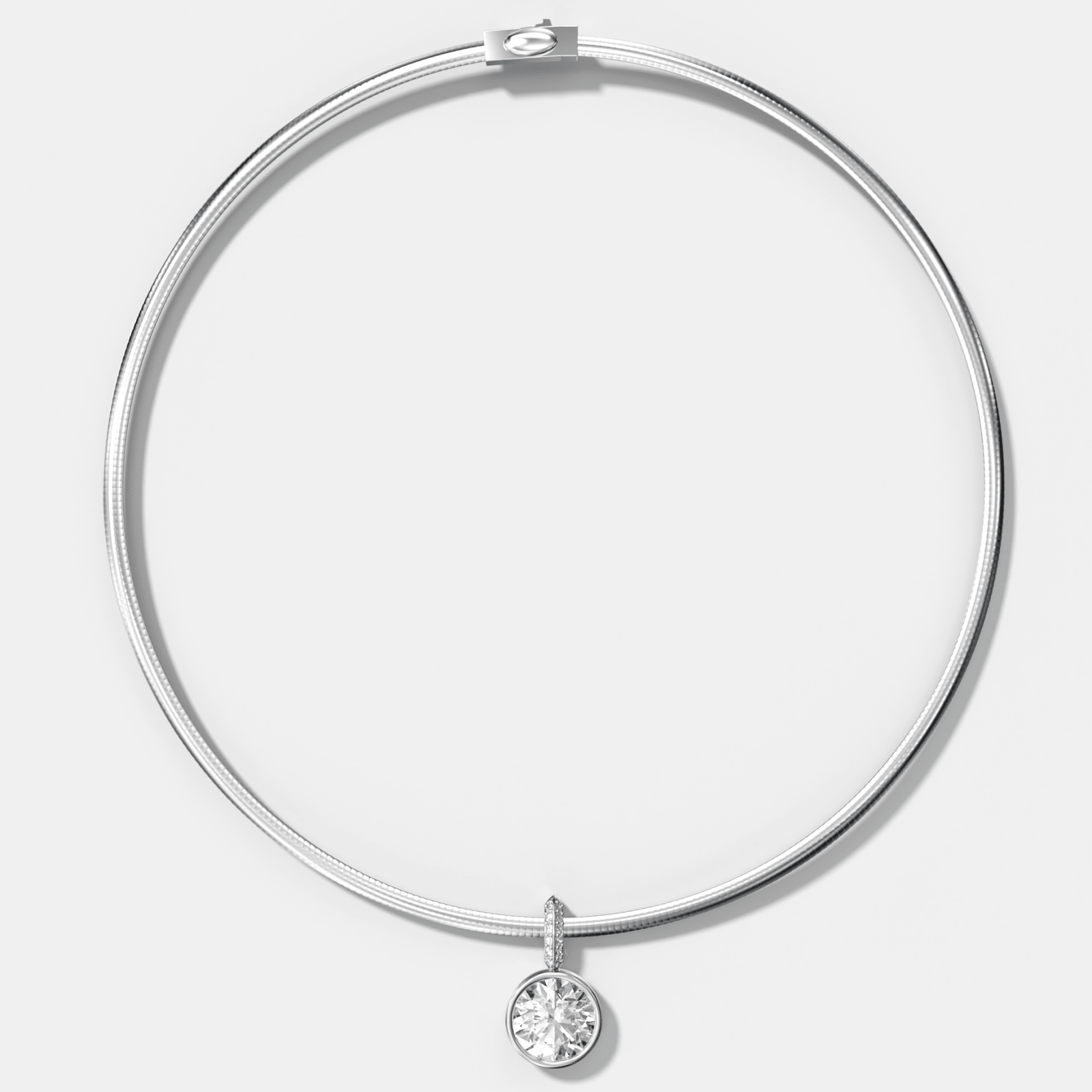 Bezel Set Round Attachable Diamond Pendant with Pavé Knife Edge Bail With Reversible Omega Chain (3mm) - GOODSTONE