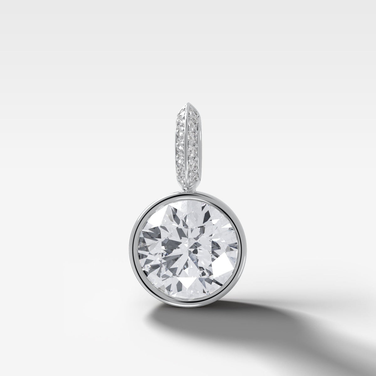 Bezel Set Round Attachable Diamond Pendant with Pavé Knife Edge Diamond Bail - GOODSTONE
