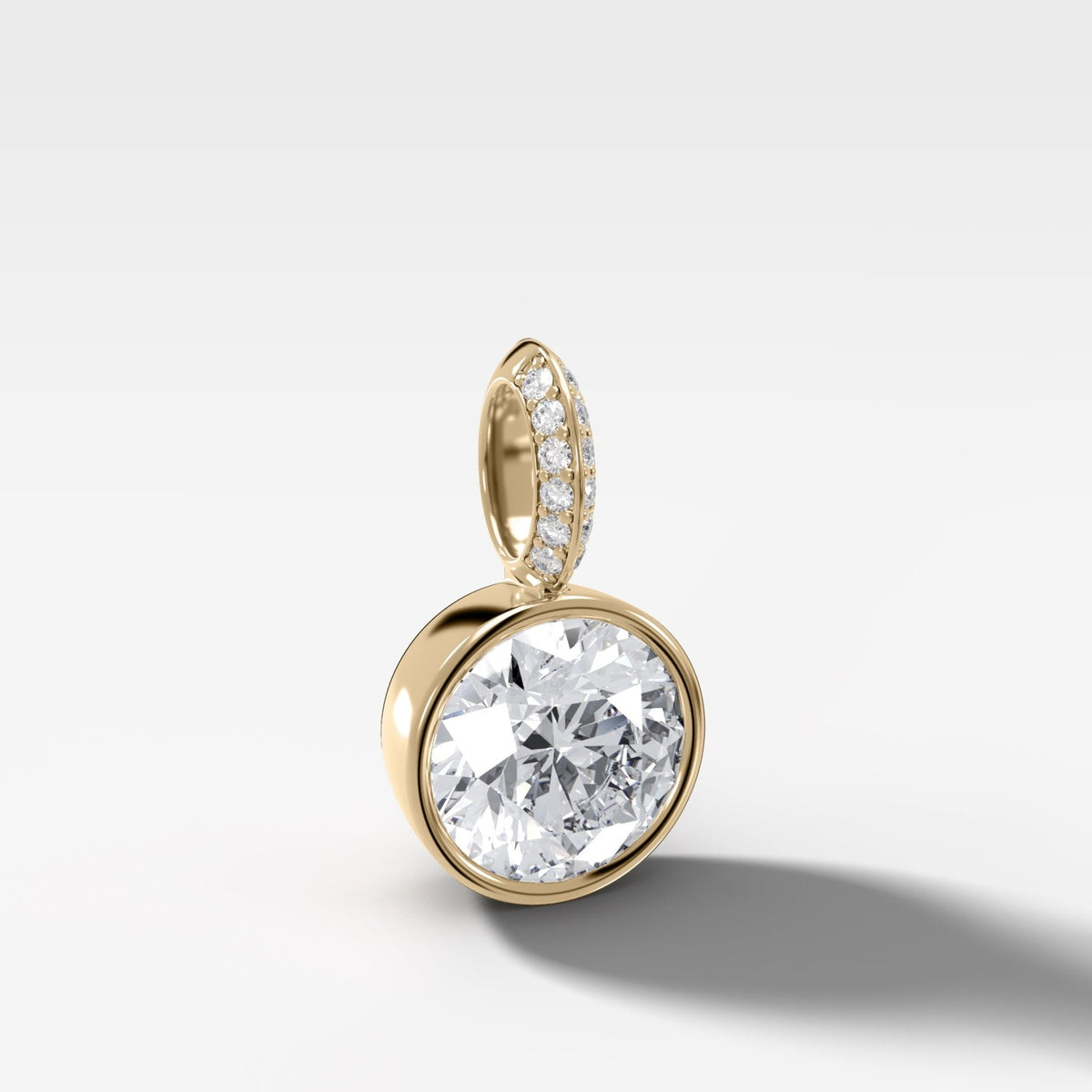 Bezel Set Round Attachable Diamond Pendant with Pavé Knife Edge Diamond Bail - GOODSTONE
