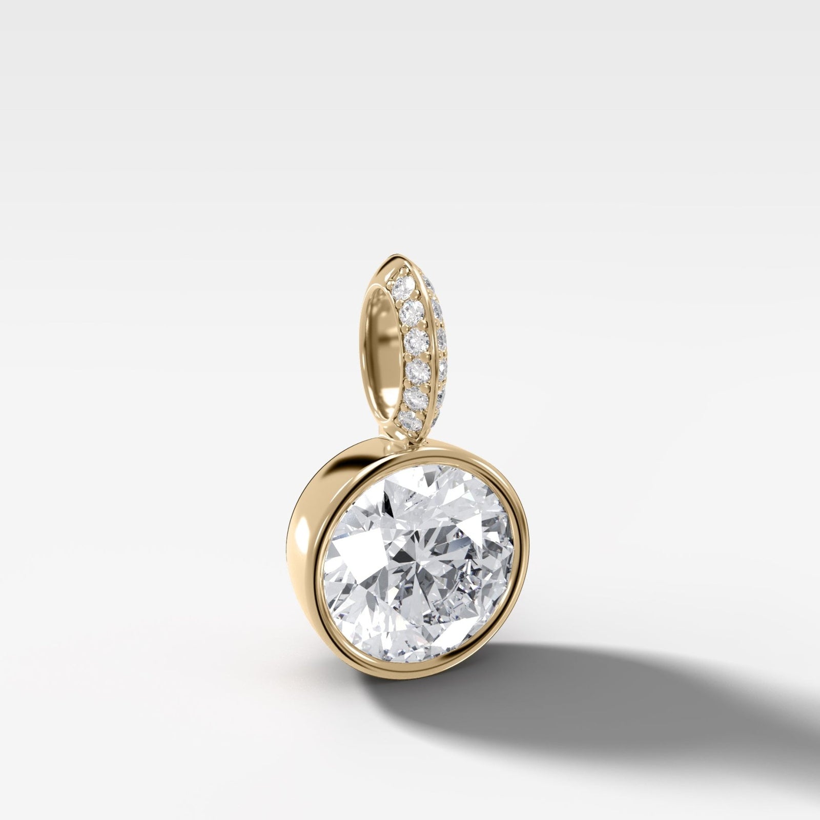 Bezel Set Round Attachable Diamond Pendant with Pavé Knife Edge Diamond Bail - GOODSTONE