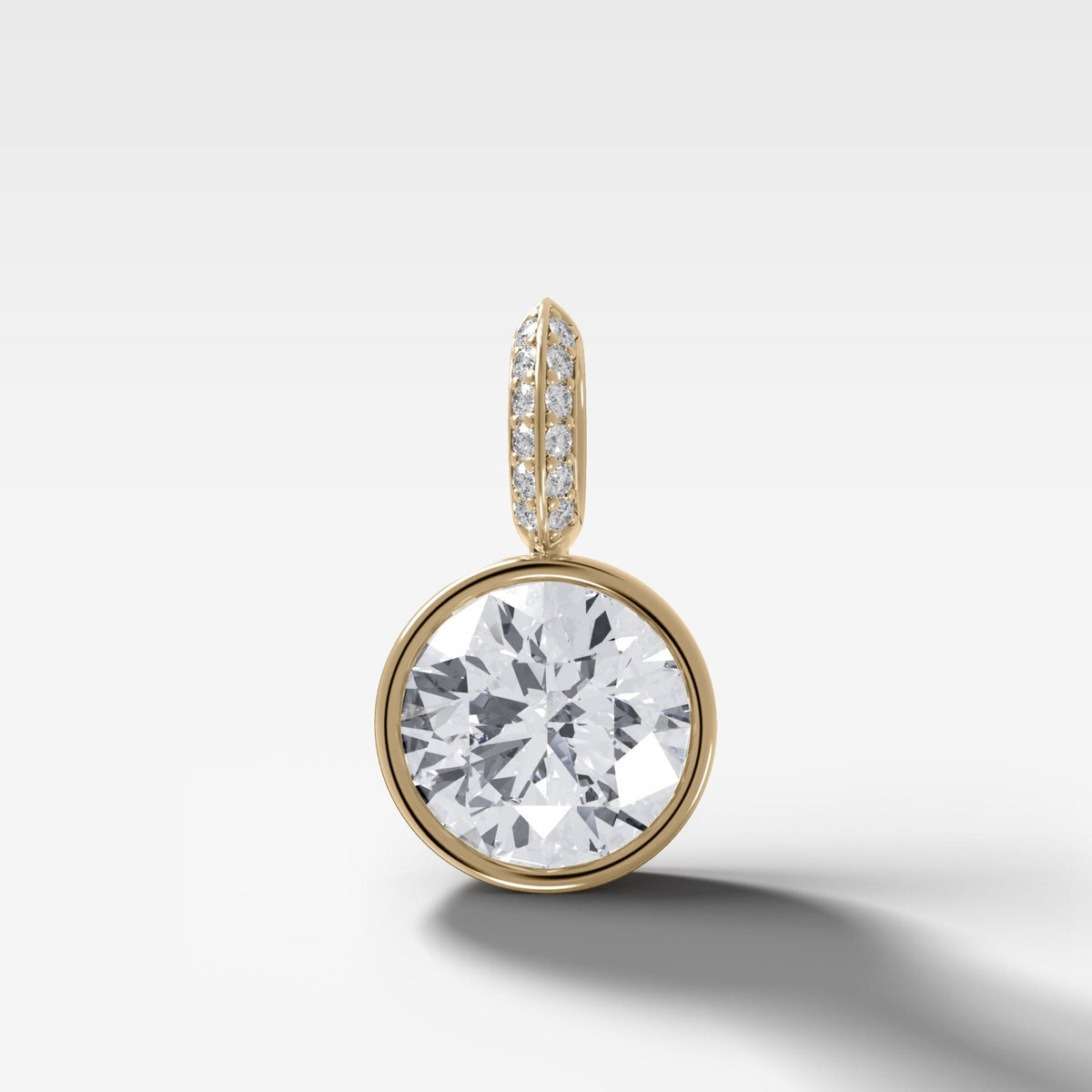 Bezel Set Round Attachable Diamond Pendant with Pavé Knife Edge Diamond Bail - GOODSTONE