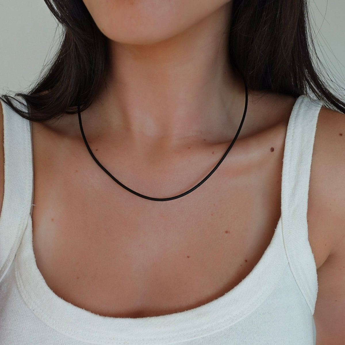 Black Leather Cord Necklace (2mm) - GOODSTONE
