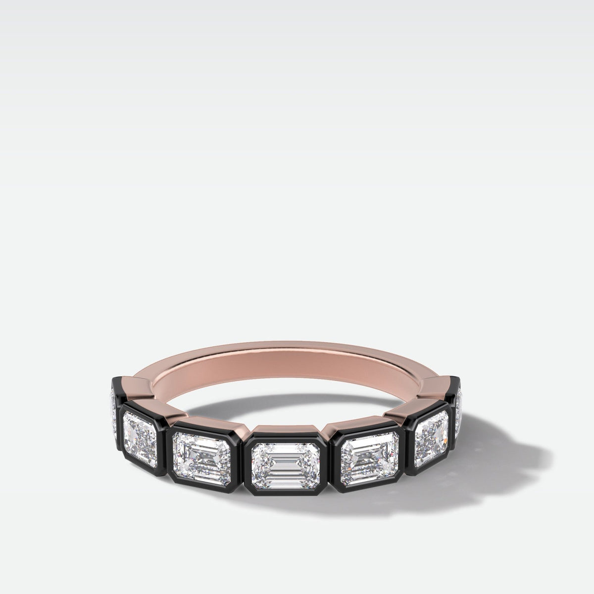 Blackened Midi Bezel Set Halfway Wedding Band With East West Emerald Cuts - GOODSTONE