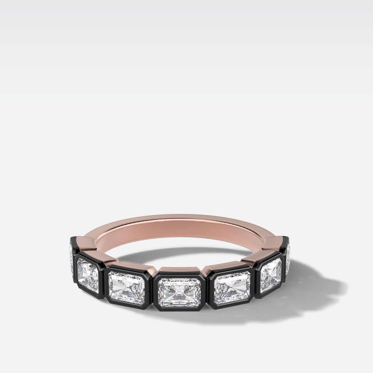 Blackened Midi Bezel Set Halfway Wedding Band With East West Radiant Cut - GOODSTONE