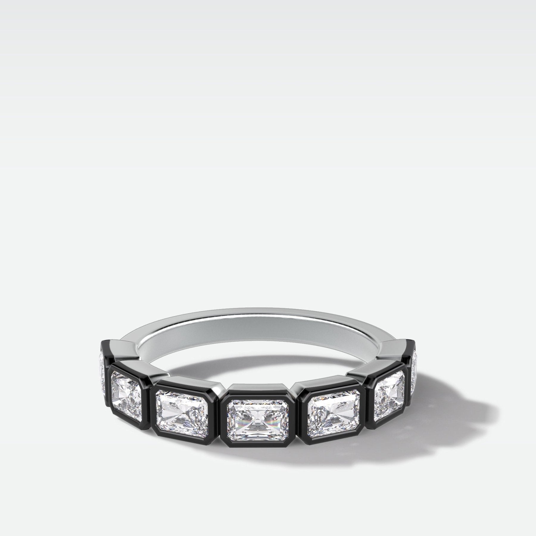 Blackened Midi Bezel Set Halfway Wedding Band With East West Radiant Cut - GOODSTONE