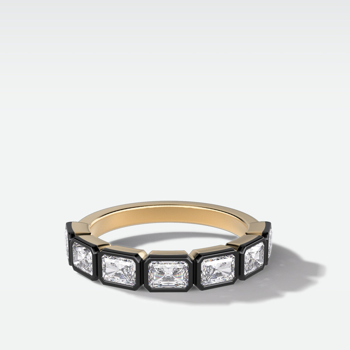 Blackened Midi Bezel Set Halfway Wedding Band With East West Radiant Cut - GOODSTONE
