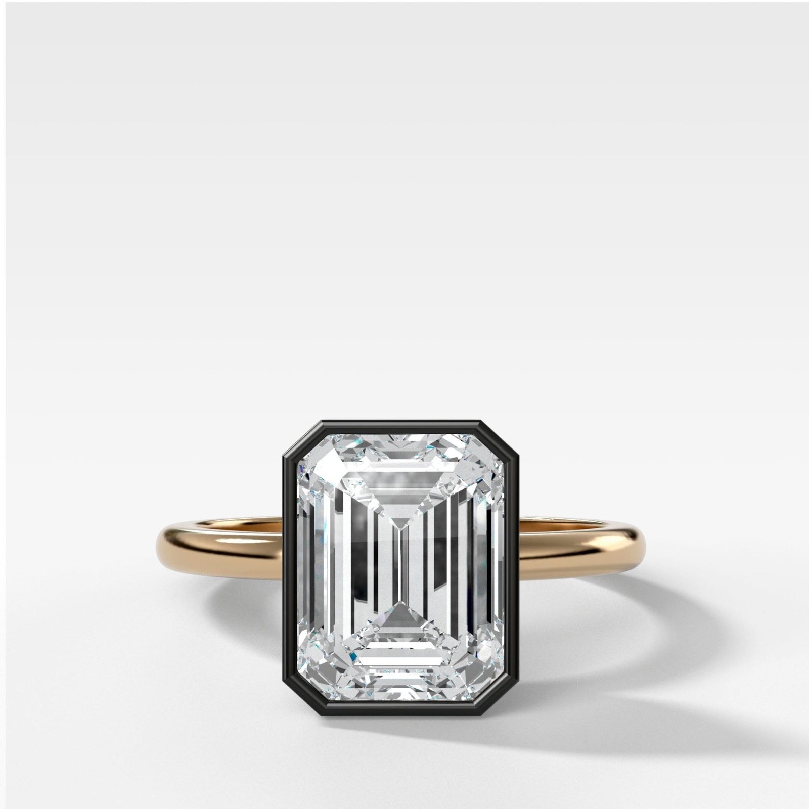 Blackened Penumbra Bezel Set Engagement Ring With Emerald Cut - GOODSTONE