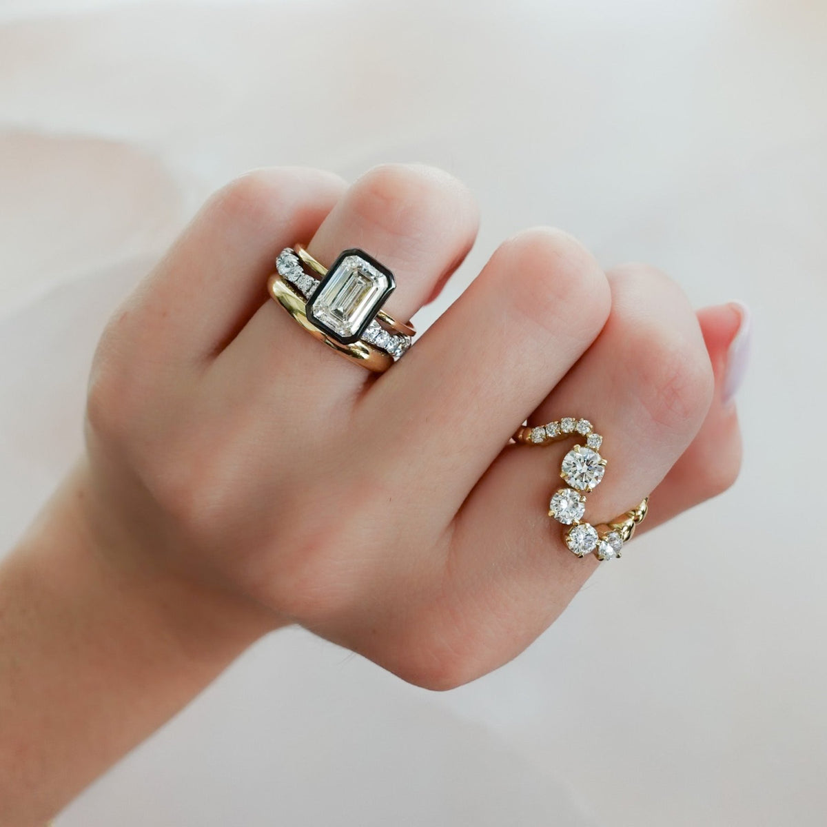 Blackened Penumbra Bezel Set Engagement Ring With Emerald Cut - GOODSTONE