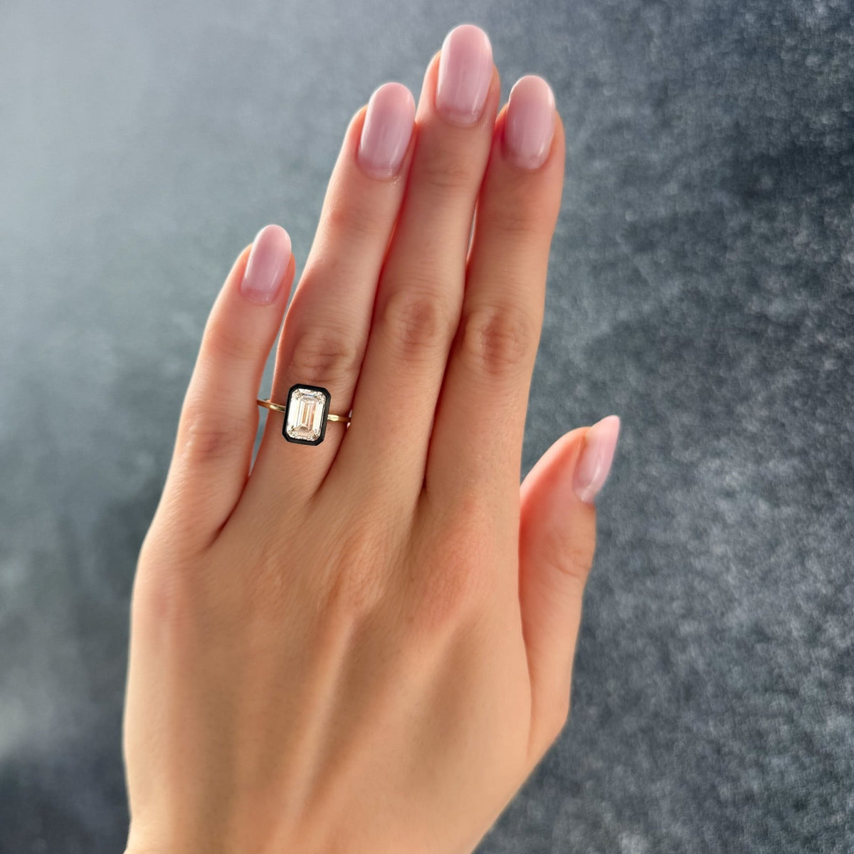Blackened Penumbra Bezel Set Engagement Ring With Emerald Cut - GOODSTONE