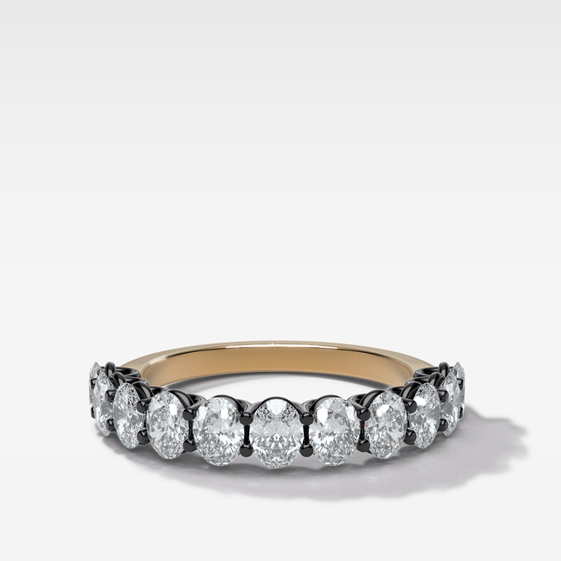Blackened Petite Shared Prong Wedding Band with Oval Diamonds - GOODSTONE