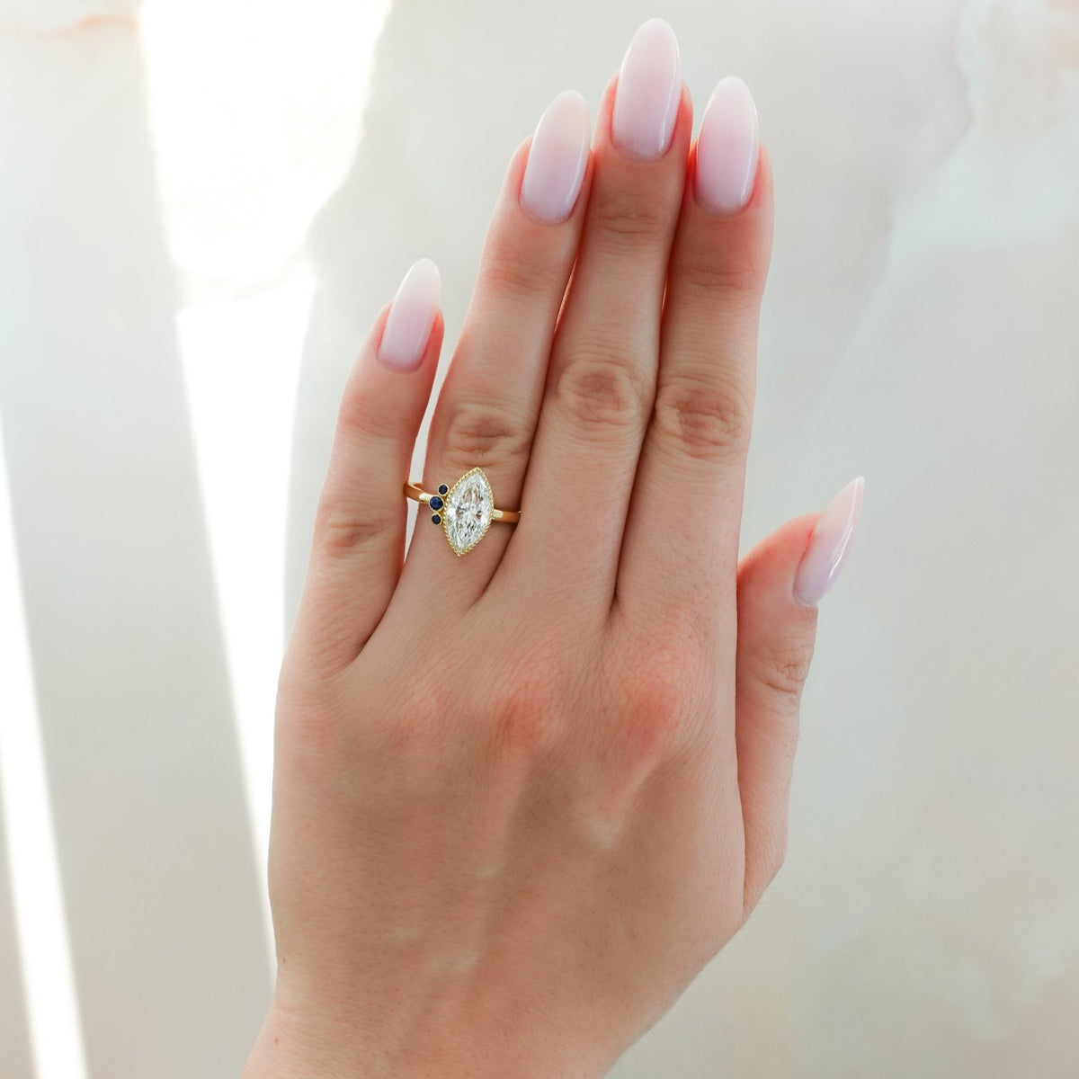 Blue Sapphire Cluster Engagement Ring With Marquise Cut - GOODSTONE