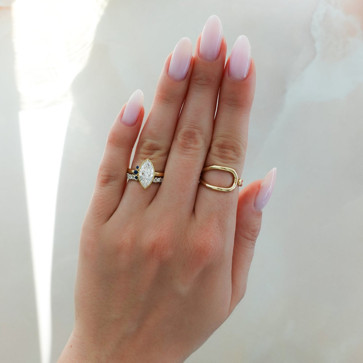 Blue Sapphire Cluster Engagement Ring With Marquise Cut - GOODSTONE