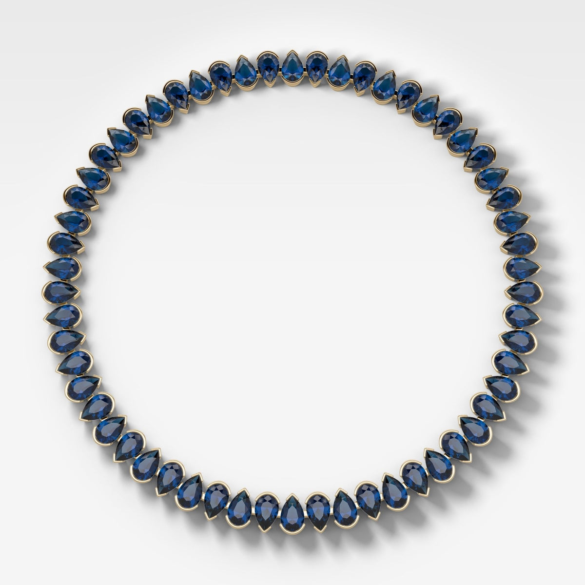 Blue Sapphire Half Bezel Pear Cut Diamond Choker Necklace - GOODSTONE