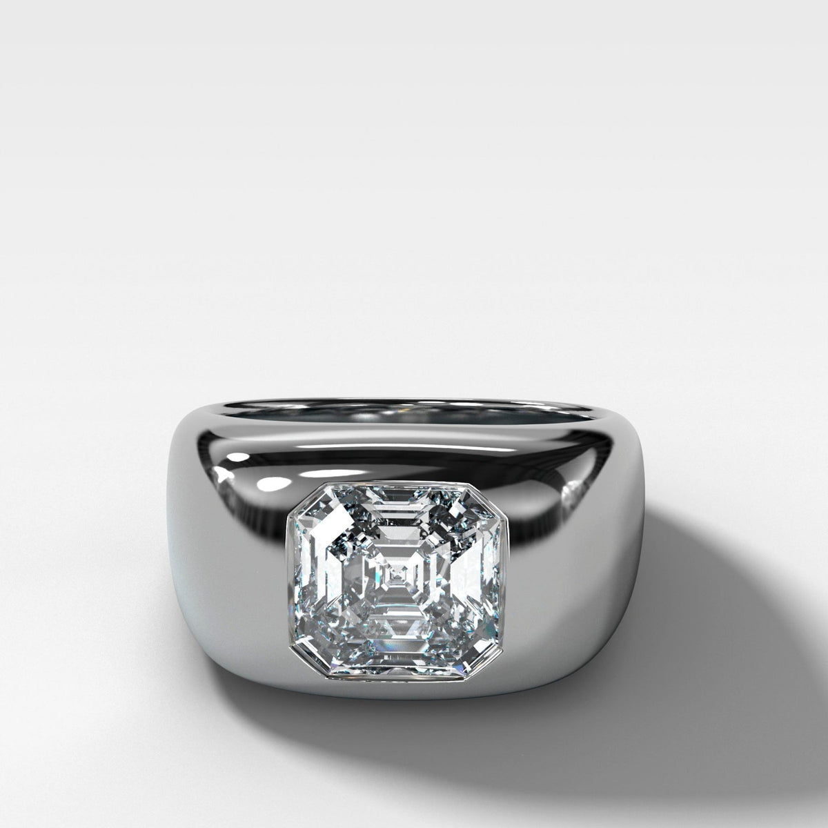 Burnished Solitaire Engagement Ring with Asscher Cut Diamond - GOODSTONE