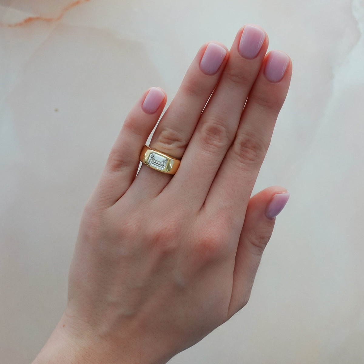 Burnished Solitaire Engagement Ring with Emerald Cut Diamond - GOODSTONE