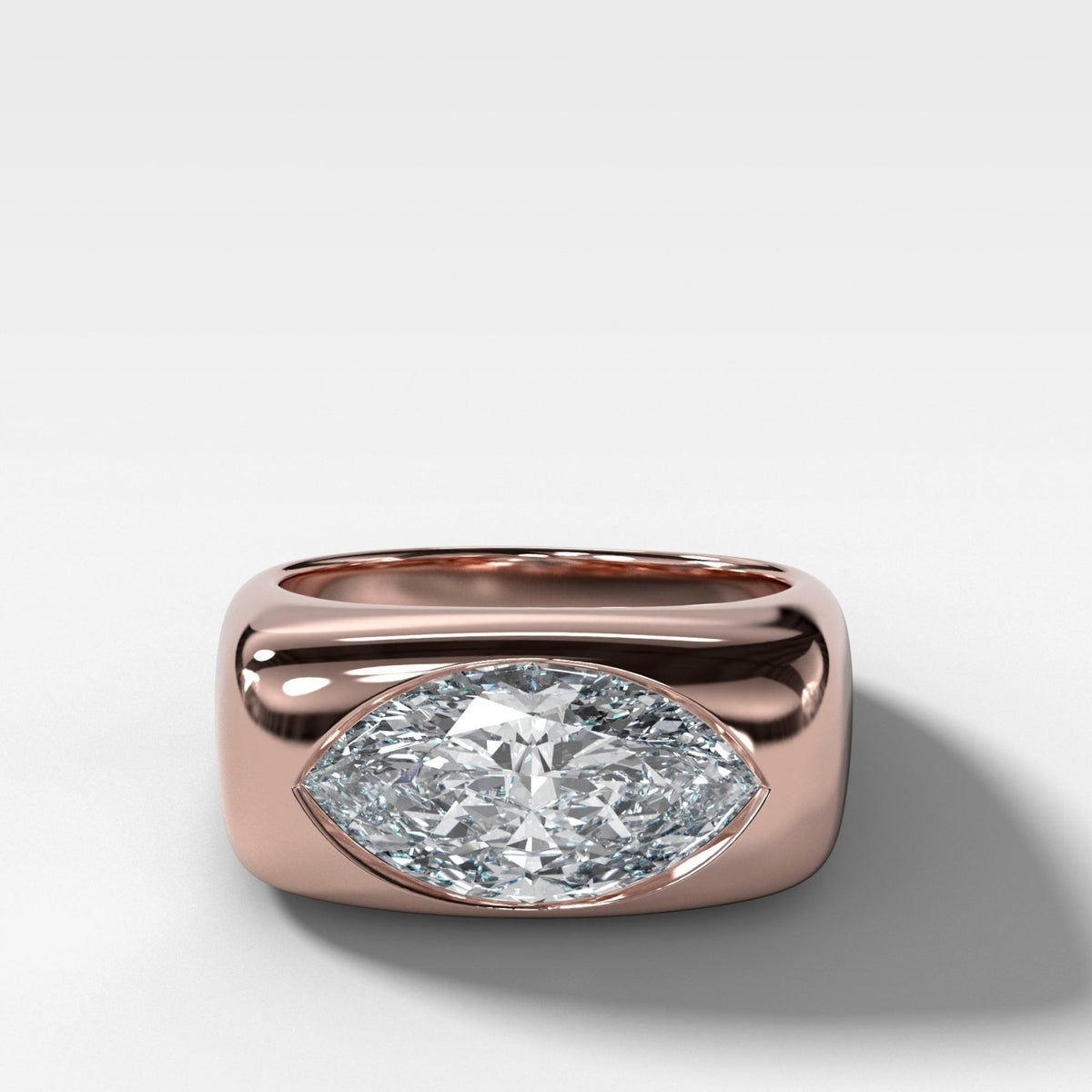 Burnished Solitaire Engagement Ring with Marquise Cut Diamond - GOODSTONE