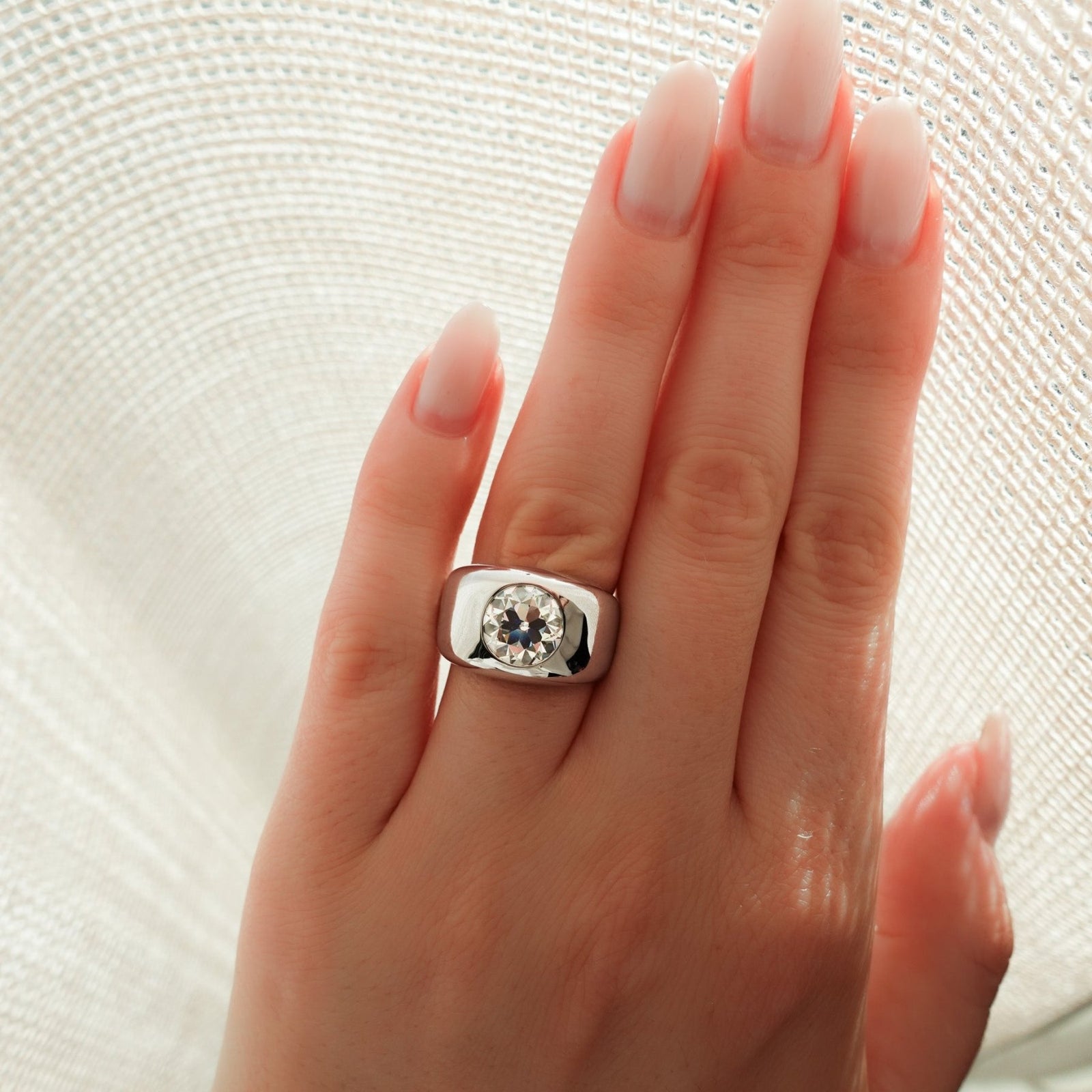 Burnished Solitaire Engagement Ring with Old Euro Cut Diamond - GOODSTONE