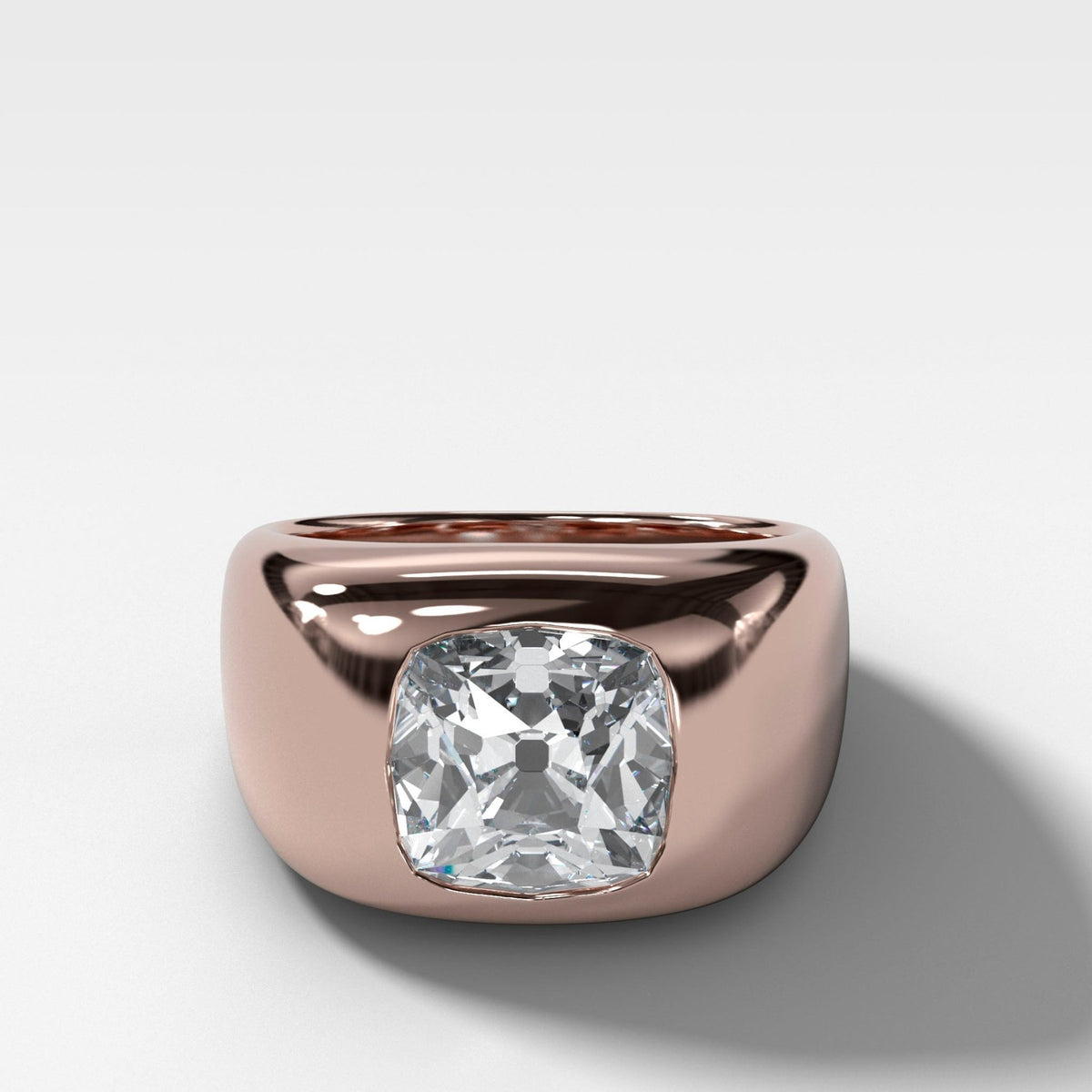 Burnished Solitaire Engagement Ring with Old Mine Cut Diamond - GOODSTONE