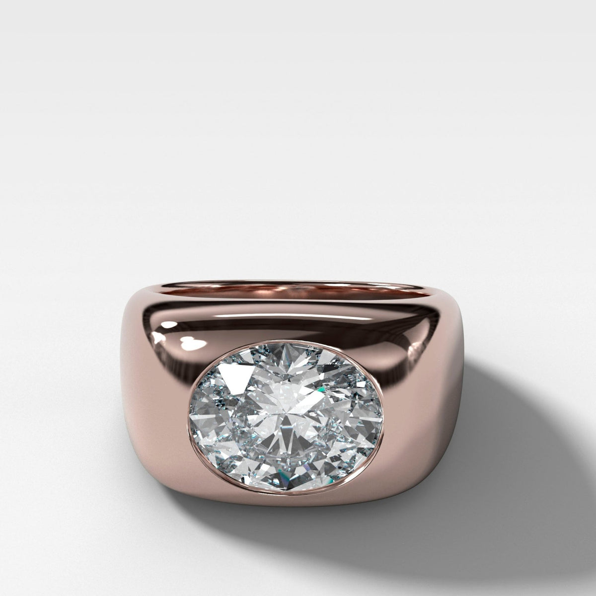 Burnished Solitaire Engagement Ring with Oval Cut Diamond - GOODSTONE