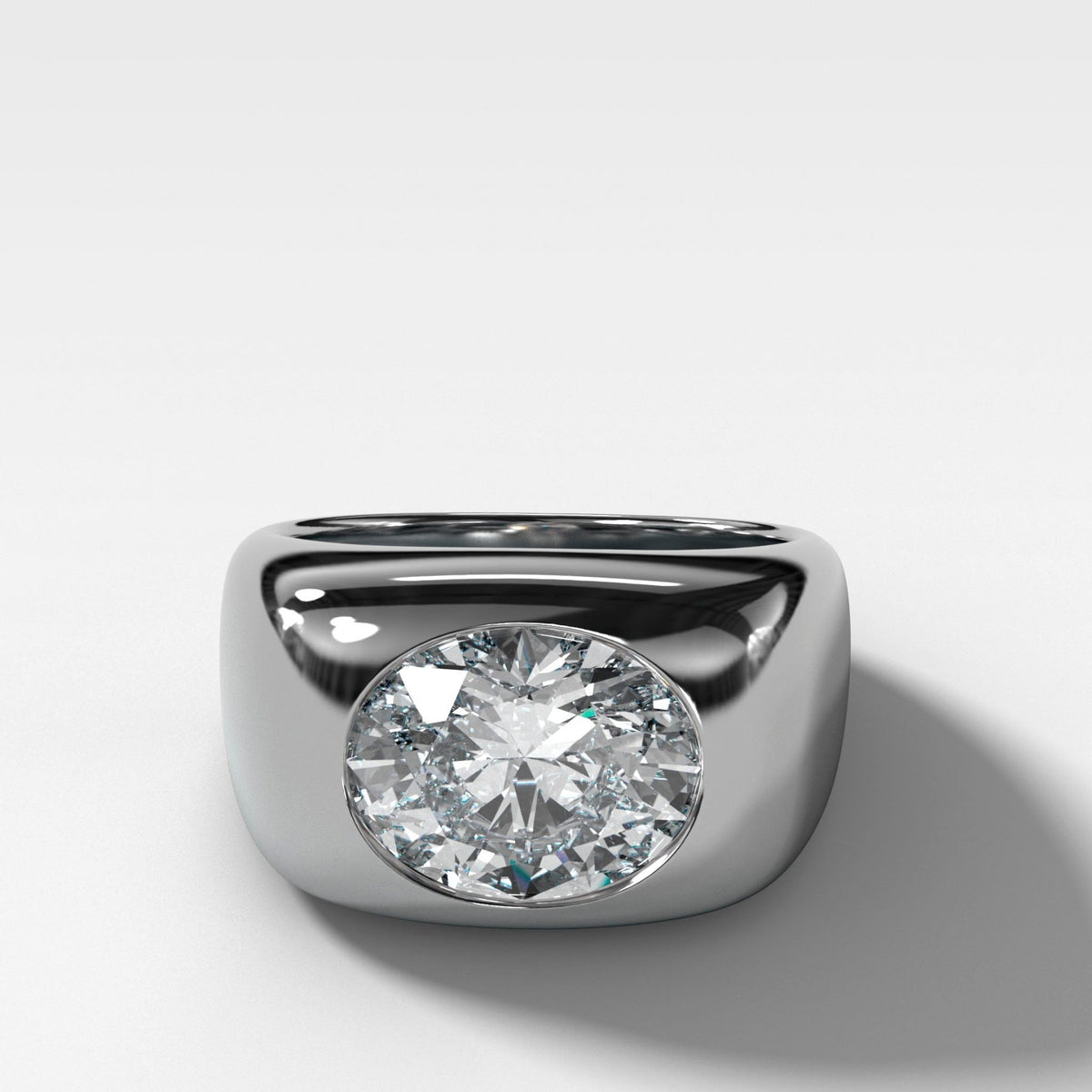 Burnished Solitaire Engagement Ring with Oval Cut Diamond - GOODSTONE