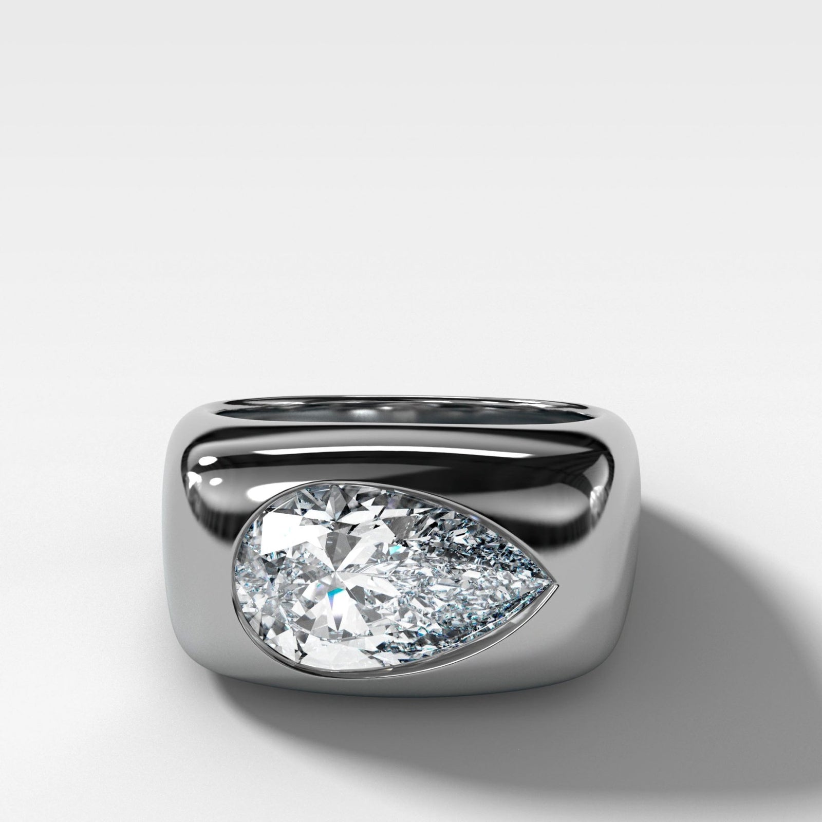 Burnished Solitaire Engagement Ring with Pear Cut Diamond - GOODSTONE