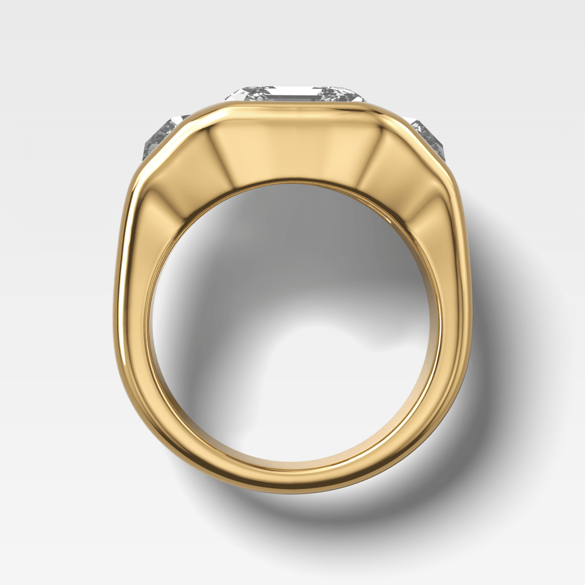 Burnished Three Stone Engagement Ring with Trapezoid Sides & Asscher Cut Diamond - GOODSTONE