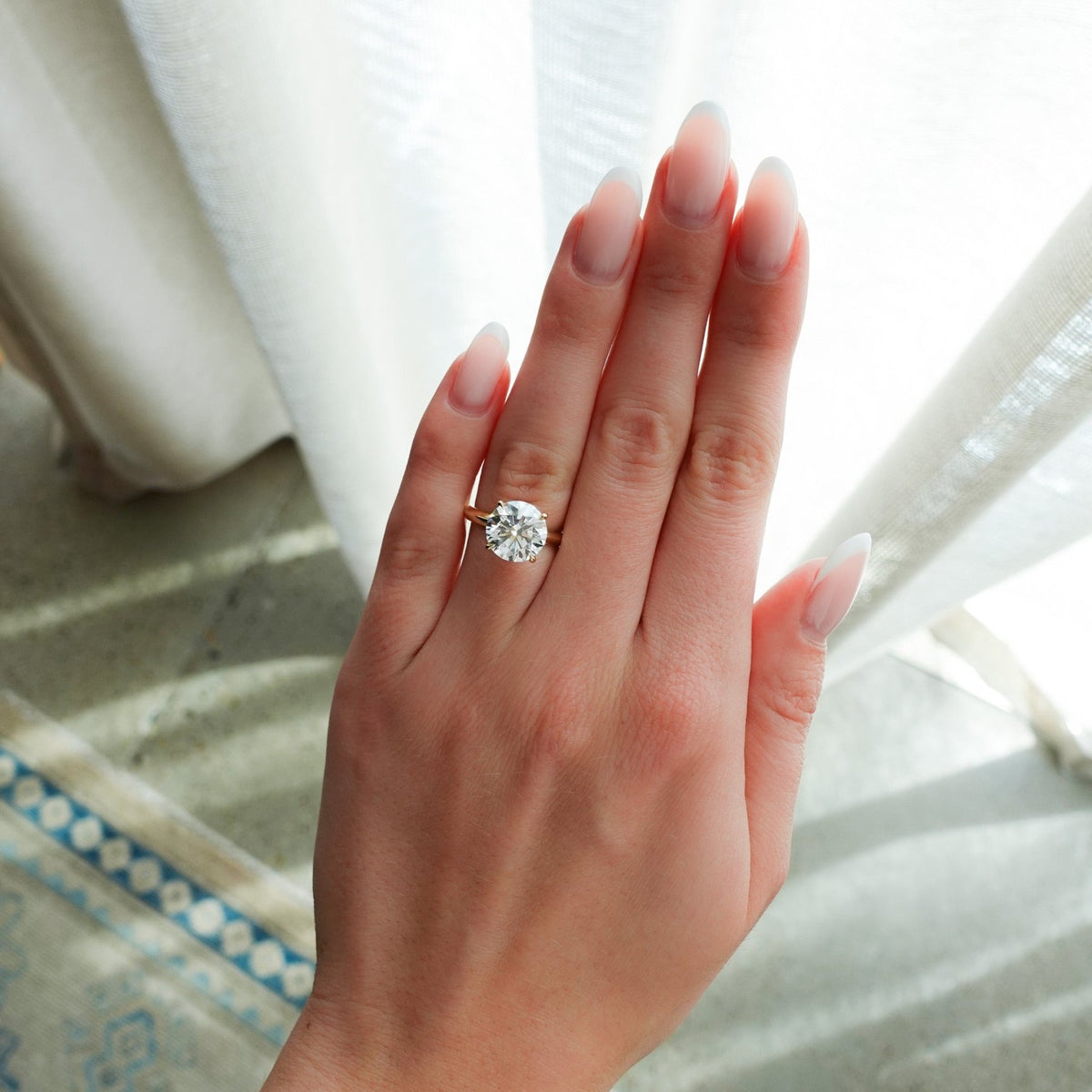 Butter Knife Solitaire Engagement Ring With Lab Grown 4.05ct Round Cut Diamond - GOODSTONE