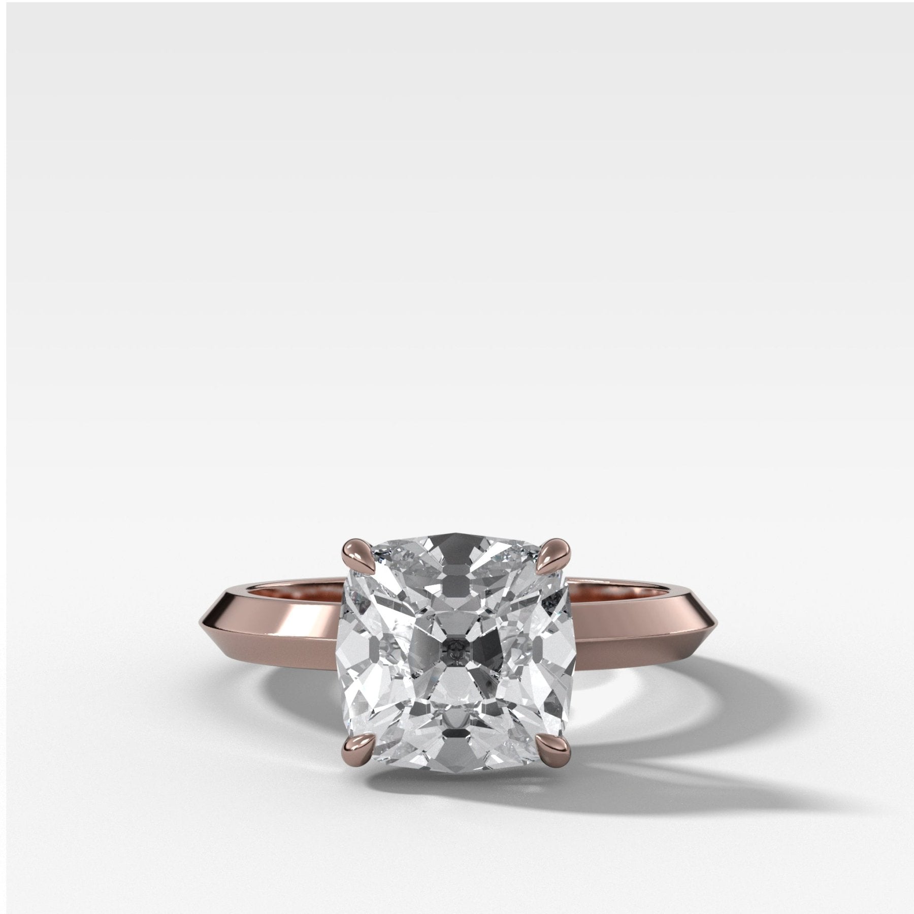 Butter Knife Solitaire Engagement Ring With Old Mine Cut Diamond - GOODSTONE
