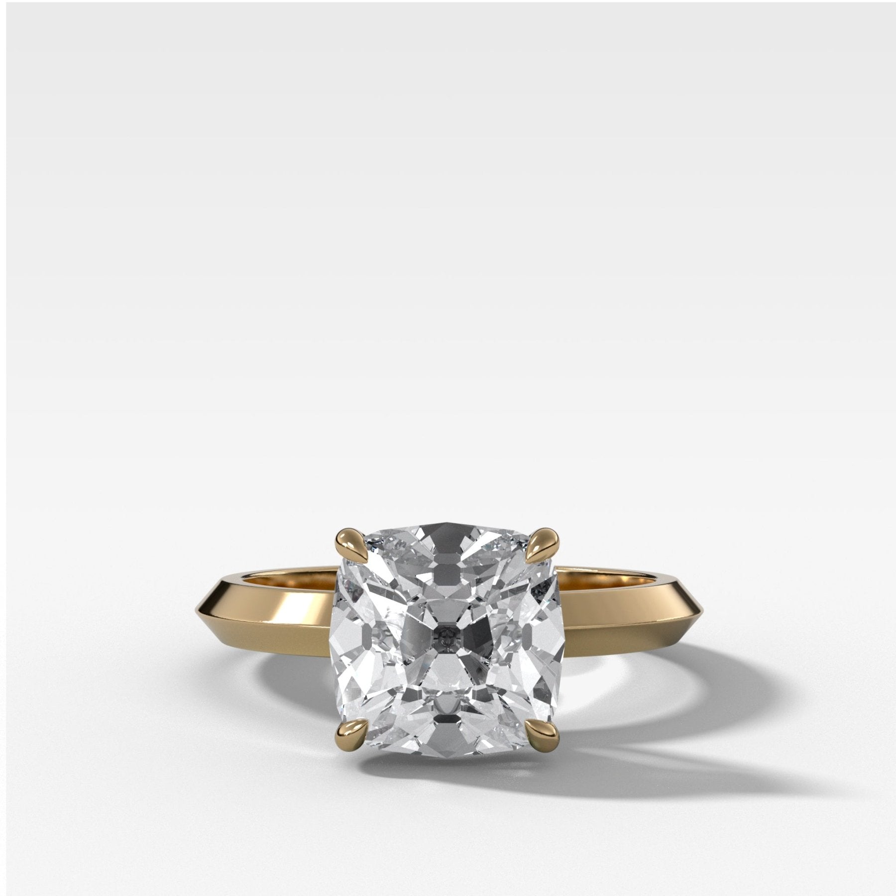 Butter Knife Solitaire Engagement Ring With Old Mine Cut Diamond - GOODSTONE